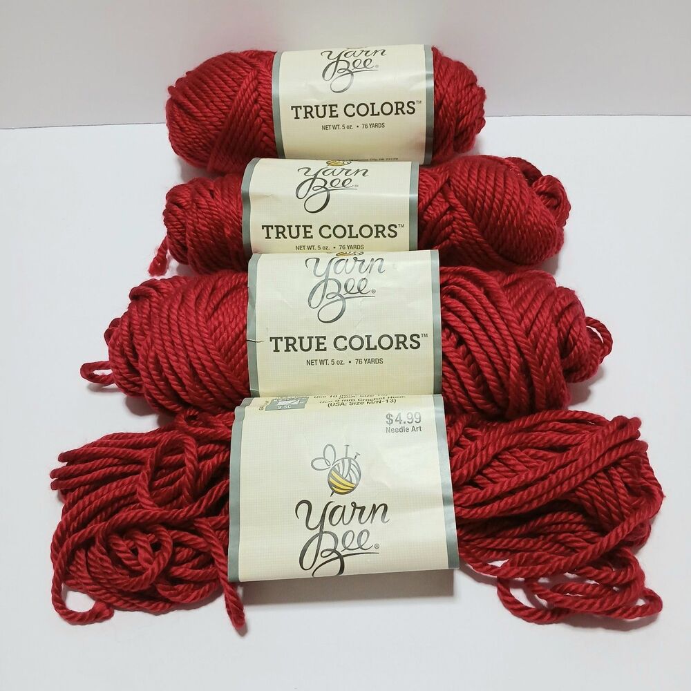 Yarn Bee True Colors Acrylic Yarn, Color Red #600, 76 Yds/Skein, EUC